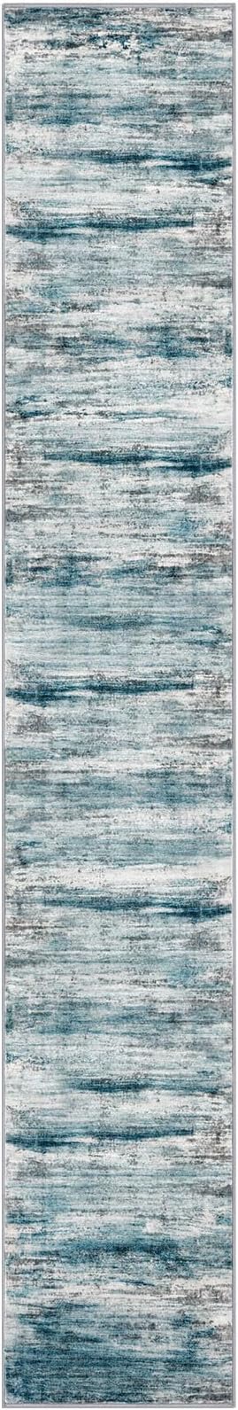 KOZYFLY Modern Abstract Hallway Runner, 2x12 Washable Rug Runner Non-Slip Soft Striped Kitchen Runner Rug, Light Blue Print Carpet for Entryway Bathroom Laundry Room Foyer