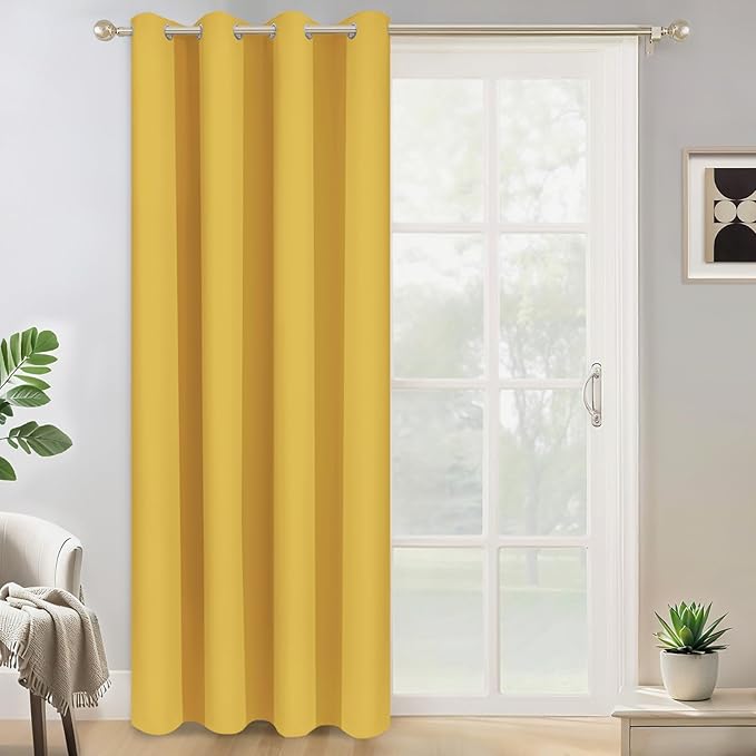 Yakamok Wide Thermal Blackout Patio Door Curtain Panel, Mustard Yellow Grommet Sliding Door Insulated Curtains, Extra Wide Curtains for Sliding Glass Door, Mustard Yellow, W52 x L84, 1 Panel