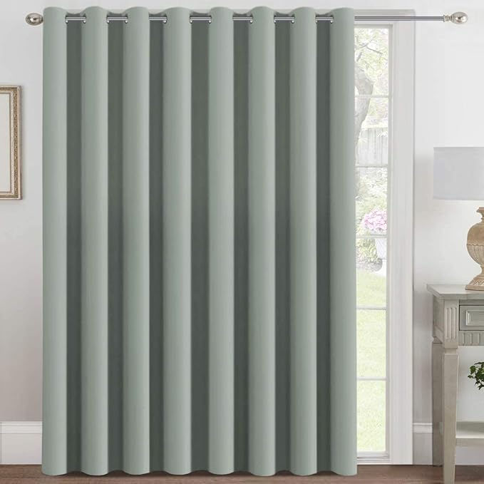H.VERSAILTEX Blackout Patio Curtains 100 x 96 Inches for Sliding Door Extral Wide Blackout Curtain Panels Thermal Insulated Room Divider - Grommet Top, 8' Tall by 8.5' Wide - Light Sage