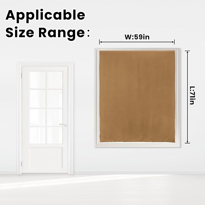 Self Adhesive Curtains, Stick Curtain Blackout Shades Window Cover Curtains for Living Room No Drilling, 59" W X 71" L, Brown, 1 Panel