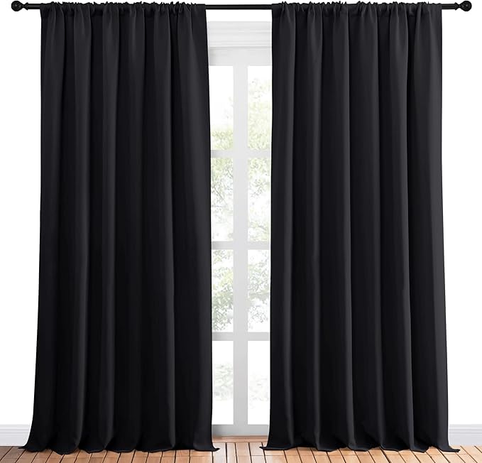 NICETOWN Black Blackout Curtain Blinds - Solid Thermal Insulated Window Treatment Blackout Drapes for Bedroom (2 Panels, 70 inches Wide by 95 inches Long)