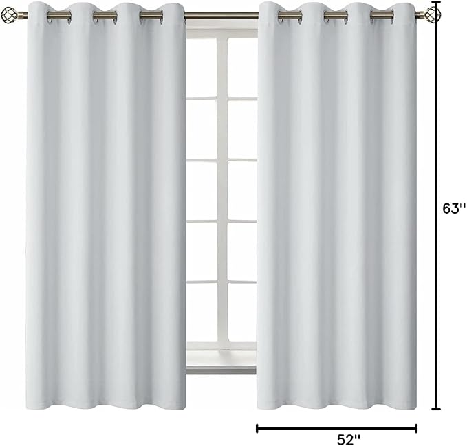 BGment Room Darkening Curtains 63 Inches Long - Grommet Thermal Insulated Drapes Window Treatment Curtains for Bedroom, 2 Panels, 52 x 63 Inch, Greyish White