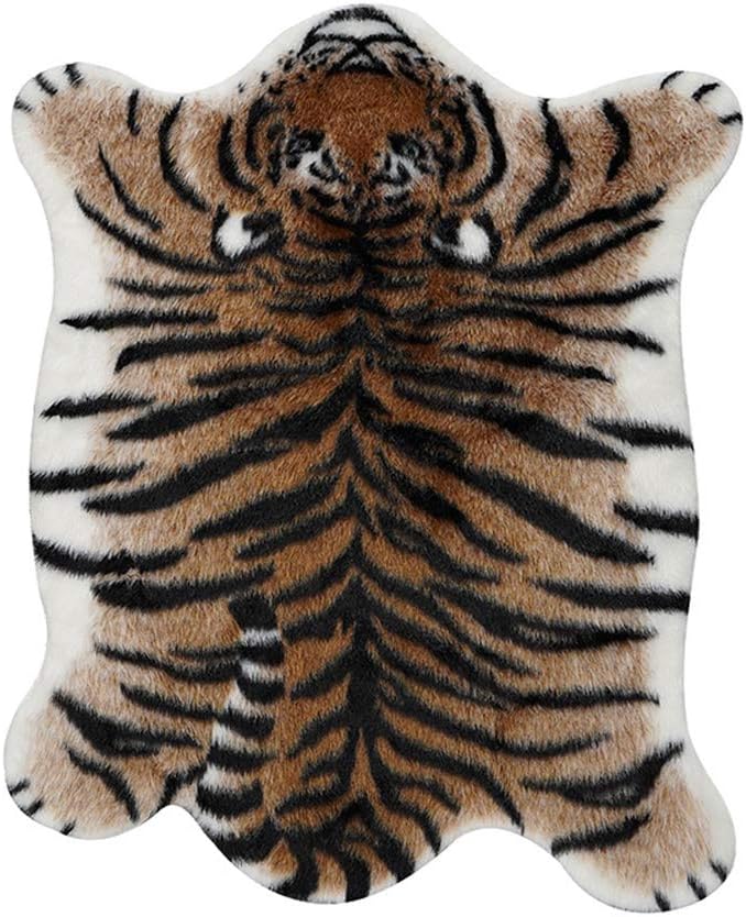 Tiger Print Area Rug Faux Cowhide Skin Hide Animal Printed Rugs Cute Carpet Nonslip Mat Premium Quality Rug and Chair Cover 35.4x43.3inch
