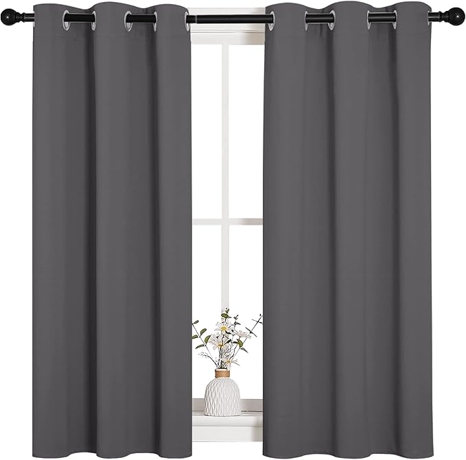NICETOWN Grey Blackout Curtain Panels for Bedroom, Thermal Insulated Grommet Top Blackout Draperies and Drapes for Basement (2 Panels, W34 x L45-inch, Grey)
