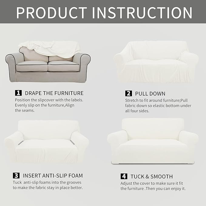 Easy-Going Stretch Chair Sofa Slipcover 1-Piece Couch Sofa Cover Furniture Protector Soft with Elastic Bottom for Kids, Pet. Spandex Jacquard Fabric Small Checks (Chair, Cream)