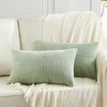 Fancy Homi 2 Packs Sage Green Lumbar Decorative Throw Pillow Covers 16x28 Inch for Living Room Couch Bed, Rustic Farmhouse Boho Home Decor, Soft Striped Corduroy Rectangle Accent Cushion Case 40x70 cm
