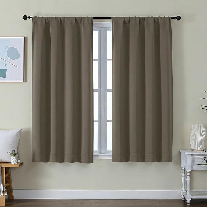 Simplebrand Ava Latte Short Blackout Curtains for Bedroom 54 Inches Long 2 Panels Set, Solid Thermal Insulated, Energy Saving Window Treatment Curtains Blackout Drapes, W40 x L54 Inch, Latte