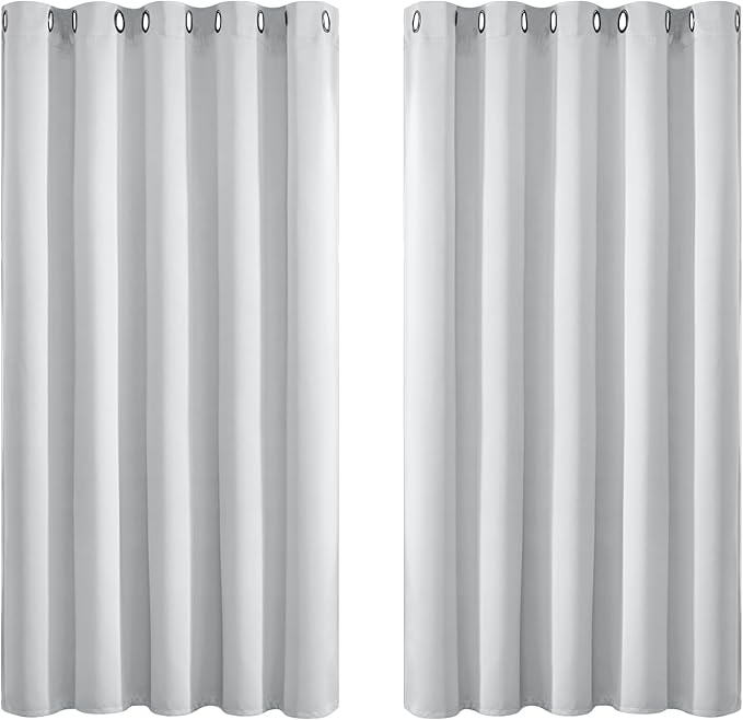 Yakamok Greyish White Curtains for Bedroom,Grommet Thermal Insulated Room Darkening Curtains for Living Room, 62W x 63L, 2 Panels