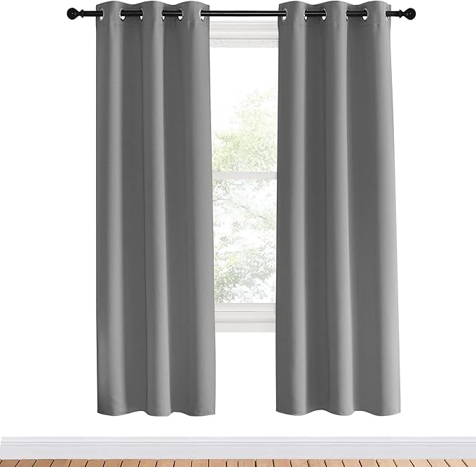 NICETOWN Blackout Window Curtains & Drapes 70" Long, 2 Panels, 34 inch, Silver Grey, Grommet Top Room Darkening Thermal Insulated for Bedroom/Living Room