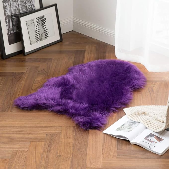 MIULEE Luxury Super Soft Fluffy Area Rug Faux Fur Sheepskin Rug Decorative Plush Shaggy Carpet for Bedside Sofa Floor Nursery 2 x 3 Feet, Purple