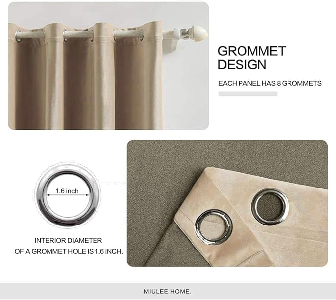 MIULEE 2 Panels Blackout Velvet Curtains Solid Soft Grommet Camel Beige Curtains Thermal Insulated Soundproof Room Darkening Curtains/Drapes/Panels for Living Room Bedroom 52 x 72 Inch