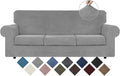 WEERRW 4 Pieces Velvet High Stretch Couch Covers for 3 Cushion Couch Sofa Slipcovers, Washable Furniture Protector with Non Slip Elastic Bottom, Feature Soft and Thick Plush Fabric, Silver Grey, Large