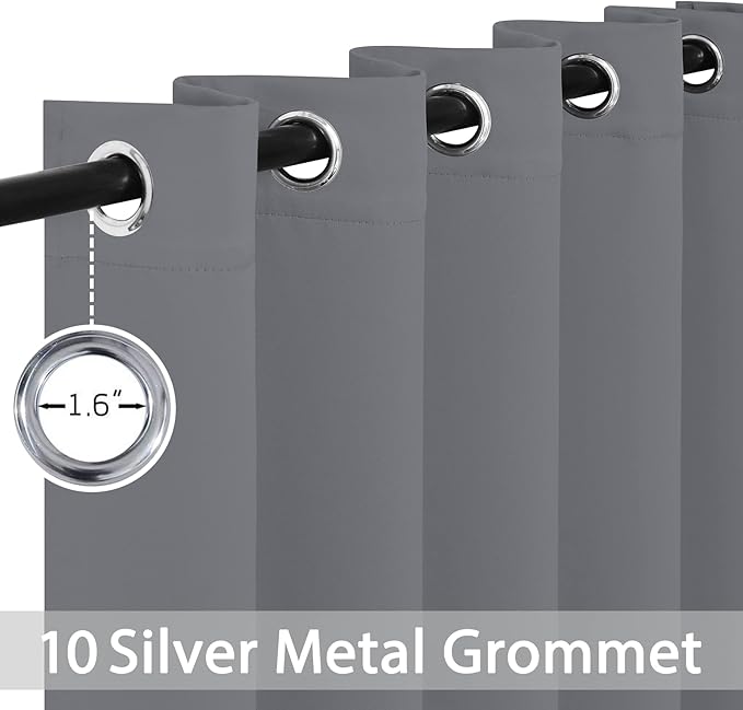 Yakamok Blackout Curtains Room Darkening Thermal Insulated Window Panels,Solid Grommet Top Drapes for Bedroom/Living Room(62Wx84L, Grey, 2 Panels)