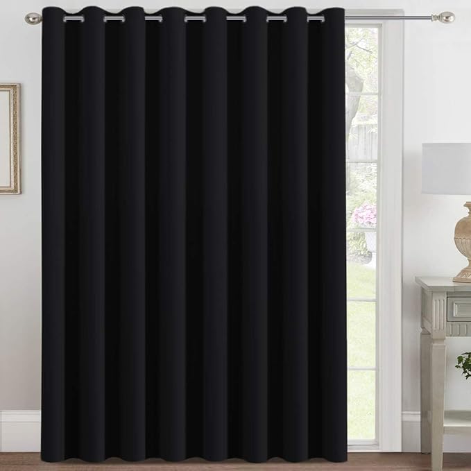 H.VERSAILTEX Blackout Patio Curtains 100 x 96 Inches for Sliding Door Extral Wide Blackout Curtain Panels Thermal Insulated Room Divider - Grommet Top, 8' Tall by 8.5' Wide - Jet Black