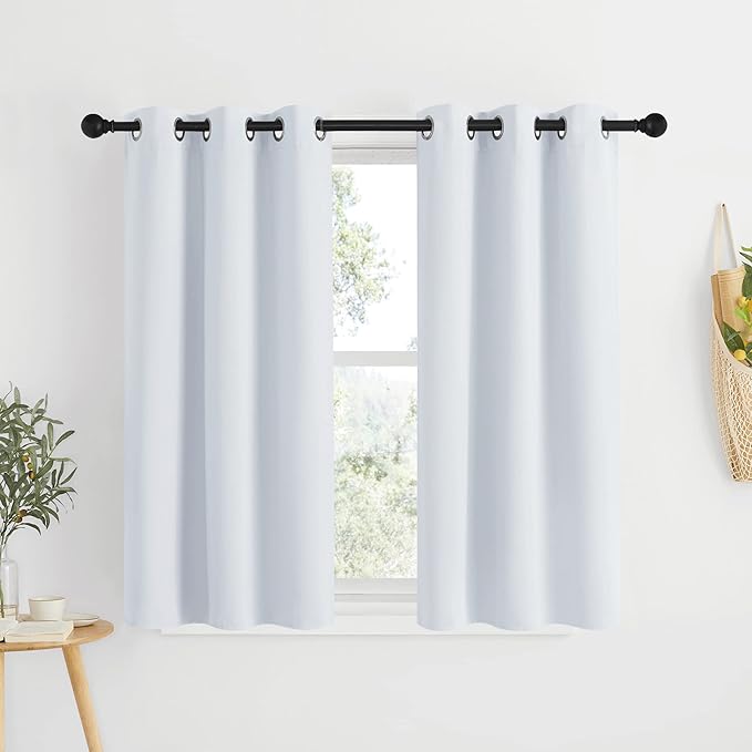 NICETOWN Room Darkening Draperies Curtain Panels 48 inches Long, Window Treatment Thermal Insulated Grommet Room Darkening Curtains/Drapes for Bedroom (Greyish White, 2 Panels, 34 inch Wide)