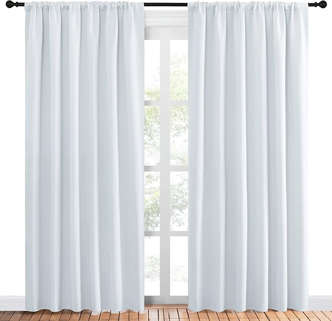 NICETOWN Bedroom Window Curtain Panels - Window Treatment Thermal Insulated Rod Pocket Room Darkening Curtains/Drapes for Patio Door (Greyish White, 2 Panels, 70 in x 84 in (W x L))