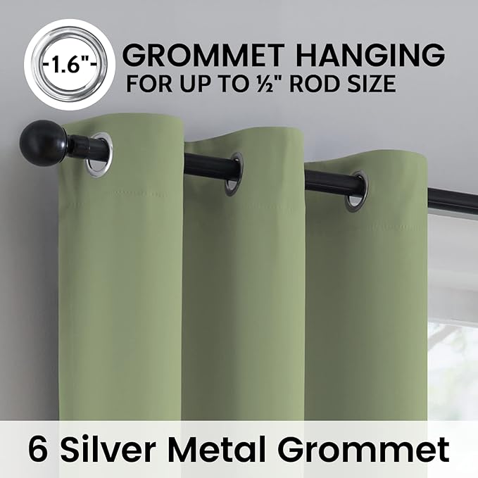 SimpleHome 100% Blackout Curtains for Bedroom,Thermal Insulated Grommet Window Drapes Room Darkening Sage Curtains for Living Room with Black Back,42 x 63 Inch,2 Panels