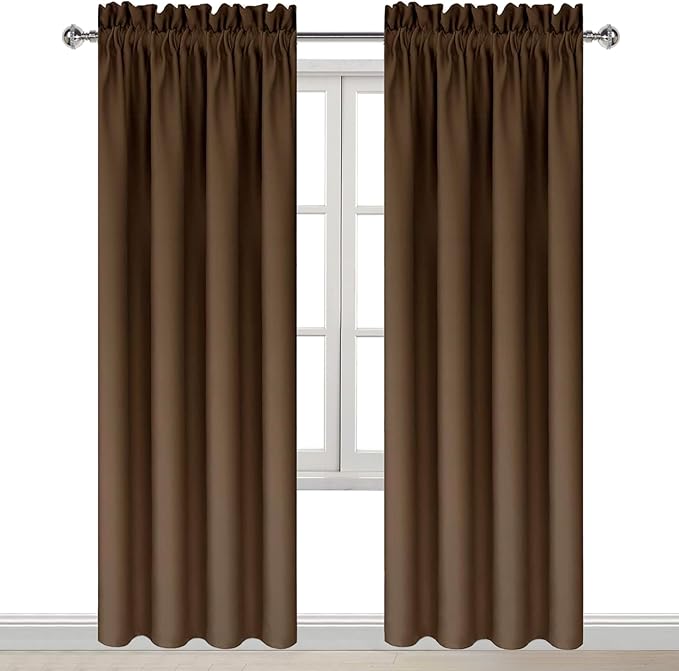 DWCN Blackout Curtains for Bedroom – Thermal Insulated Energy Saving Drapes for Living Room, Brown, W 38 x L 84 Inch, Set of 2 Rod Pocket Curtain Panels