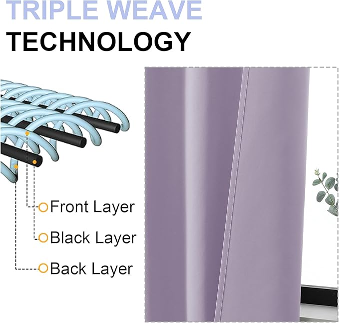 Simplebrand Ava Lilac Blackout Curtains for Bedroom 84 Inch Length 2 Panels Set, Solid Thermal Insulated Privacy Living Room Window Treatment Curtains Blackout Drapes, W50 x L84 Inch, Lilac