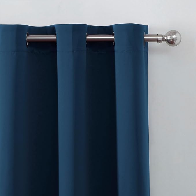 LEMOMO Blackout Curtains 66 x 54 Inch Long Navy Blue Curtains Set of 2 Panels Room Darkening Curtains for Bedroom and Living Room