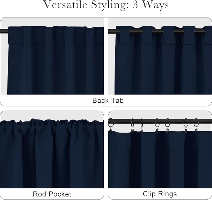 PONY DANCE Small Window Curtains - 36 inch Length Short Kitchen Curtain Tiers Rod Pocket Blackout Panels for Basement/Bedroom, W 42" x L 36", Navy Blue, 2 Pieces
