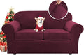 H.VERSAILTEX Real Velvet Plush 3 Piece Stretch Sofa Covers Couch Covers for 2 Cushion Couch Loveseat Covers Width Up to 72 Inch Feature Thick Soft Stay in Place (Medium Sofa, Burgundy)