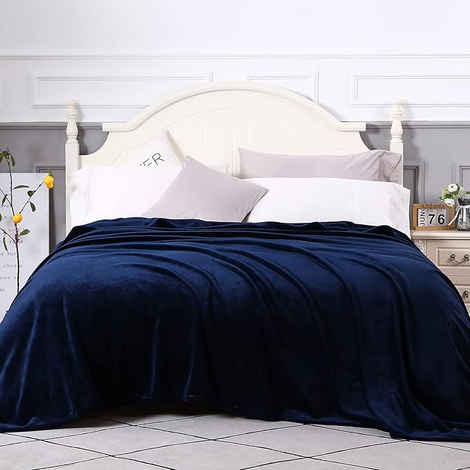 TASTHROW Large Flannel Fleece Throw Blanket, 90×108 Inch - Cozy Lightweight Thick Blanket - All Seasons Suitable for Women, Men and Kids (Navy)