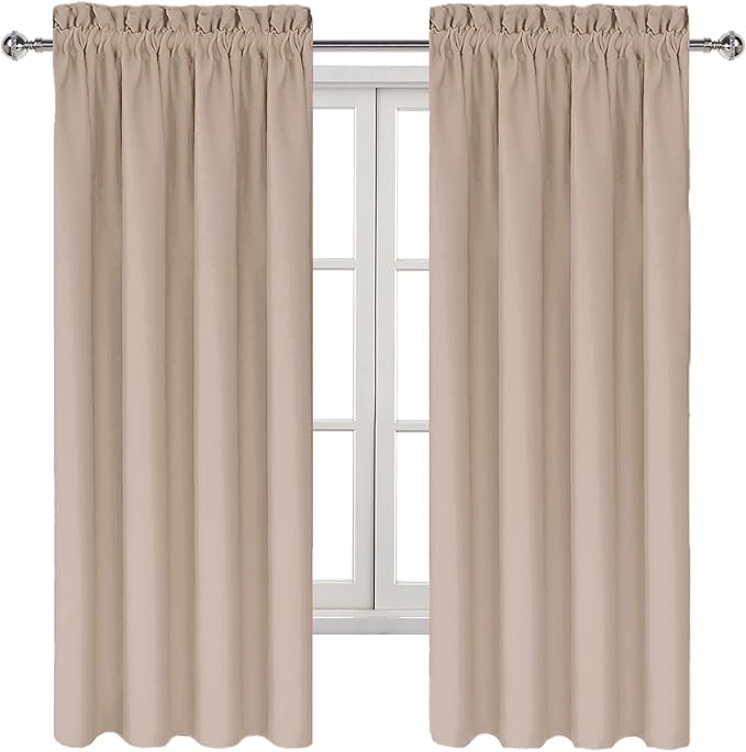 DWCN Blackout Curtains for Living Room Thermal Insulated, Energy Saving & Noise Reducing Bedroom Curtains, Camel, W 38x L 72 Inch, Set of 2 Rod Pocket Curtain Panels