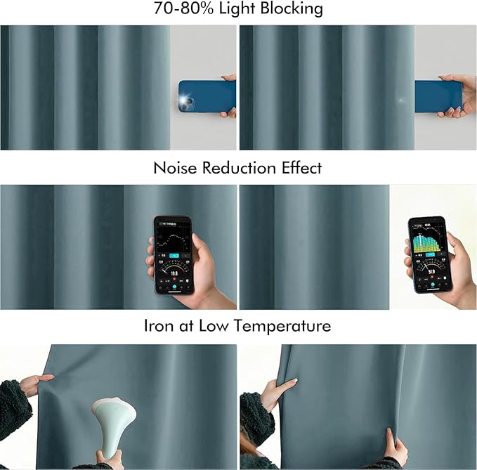 MIULEE Greyish Blue Back Tab Blackout Curtains 63 Inch Length 2 Panels Set for Living Room Bedroom Privacy, Rod Pocket/Pinch Pleat Thermal Insulated Room Darkening Pleated Light Blocking Drapes
