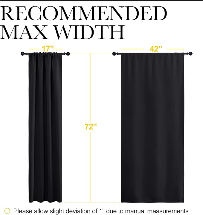 NICETOWN Living Room Blackout Shades - All Season Rod Pocket Thermal Insulated Solid Blackout Curtains/Drapes for Living Room (Set of 2, 42 inches by 72 Inch, Black)