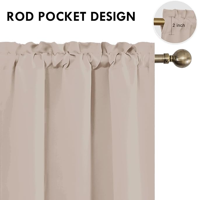 DWCN Blackout Curtains for Living Room Thermal Insulated, Energy Saving & Noise Reducing Bedroom Curtains, Camel, W 38x L 54 Inch, Set of 2 Rod Pocket Curtain Panels
