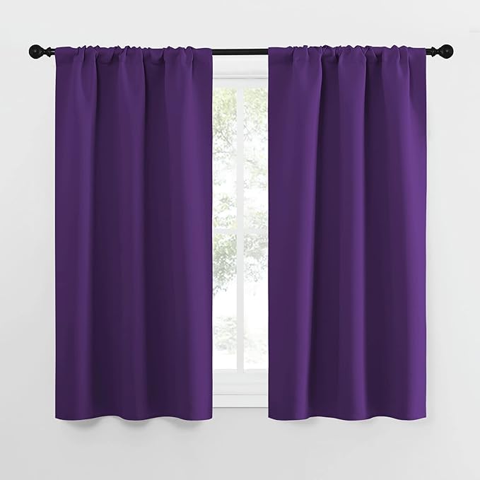 NICETOWN Kitchen Curtains, Short Blackout Curtains & Drapes, Home Decoration Window Treatment Cafe Curtain Panels with Rod Pocket (Royal Purple, 34-inch Wide x 54-inch Long, 2 Panels)