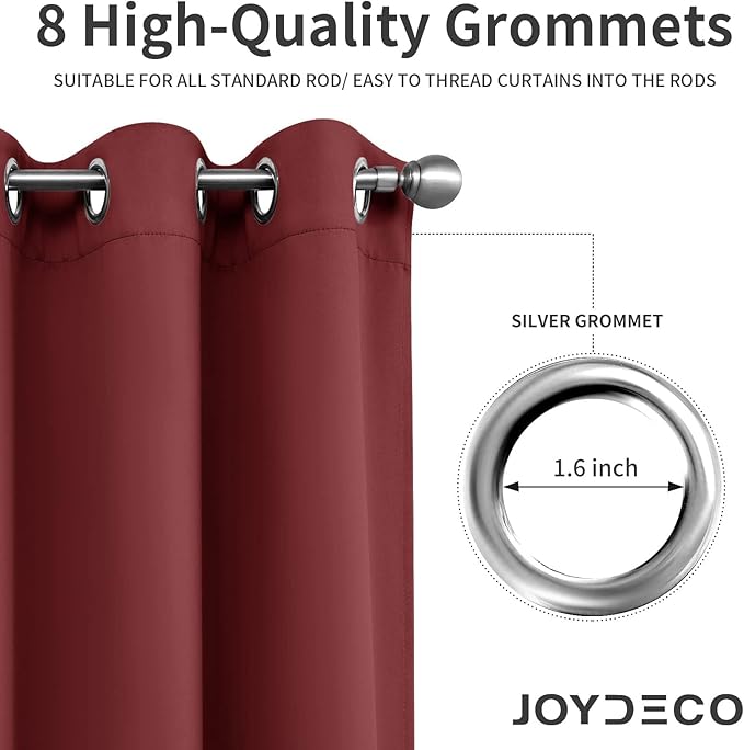 Joydeco Blackout Curtains 95 Inch Length 2 Panels Set, Thermal Insulated Long Curtains 2 Burg, Room Darkening Grommet Drapes for Living Room Bedroom Window (W52 x L95 Inch, Burgundy Red)