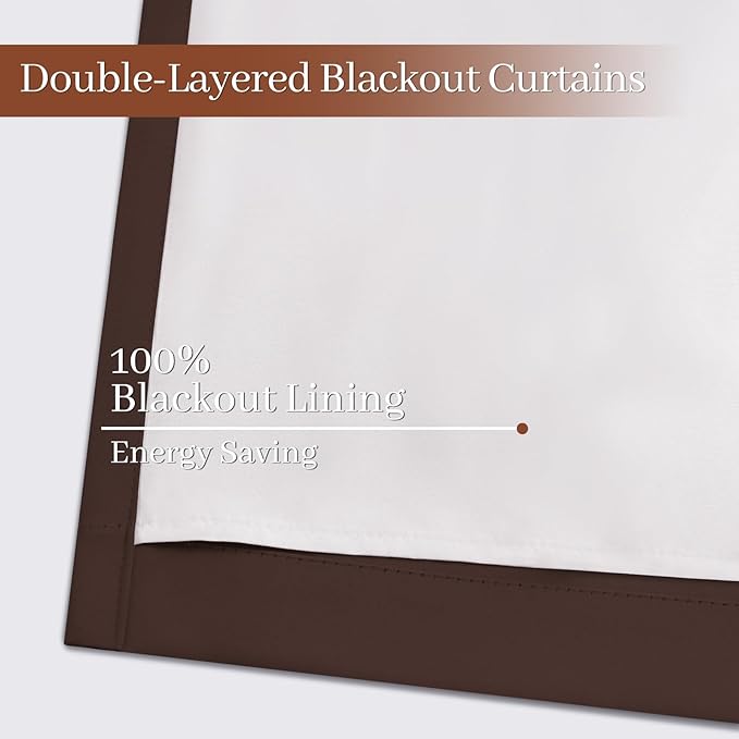 Yakamok Room Darkening 100% Blackout Curtains Grommet Window Treatments with 2 Thick Layers-Brown Thermal Insulated Drapes Set of 2 Panels for Bedroom Living Room 52 Inches by 96 Inches Length