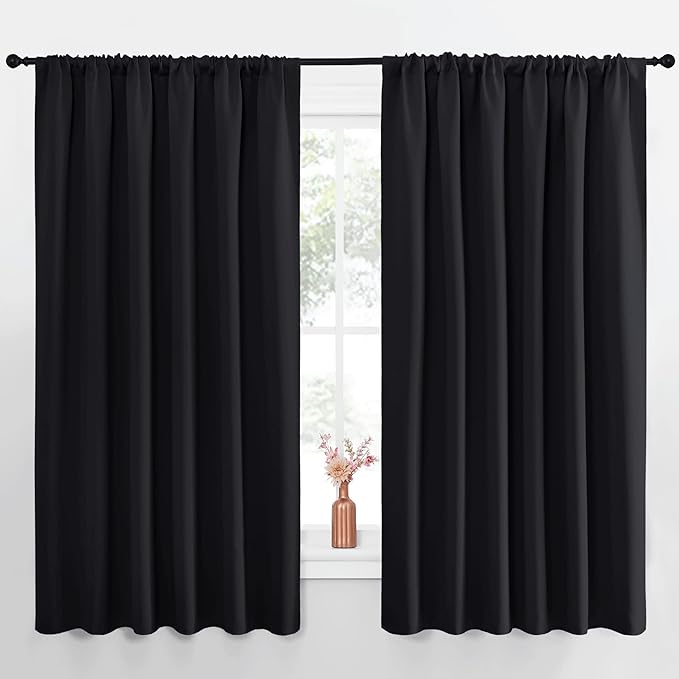 NICETOWN Black Blackout Curtain Blinds - Solid Thermal Insulated Window Treatment Blackout Drapes for Bedroom (2 Panels, 70 inches Wide by 63 inches Long)