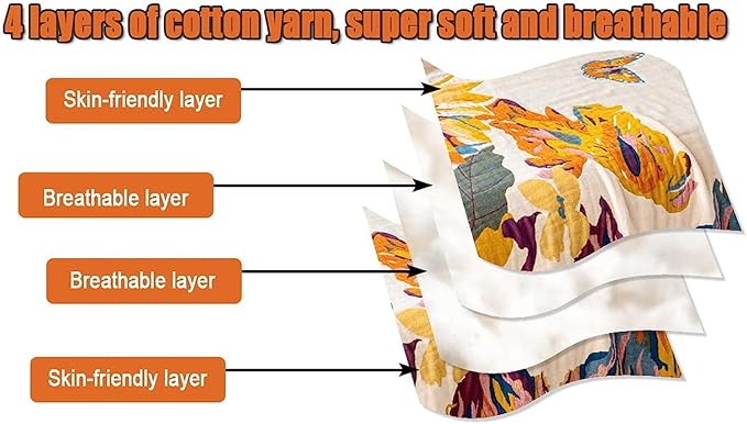 MSGKV 100% Cotton Throw Blanket for Bed Couch Fall 90''x 98'' Super Soft Muslin Blankets Warm Boho Quilt Lightweight Farmhouse Decorative Bed Blankets