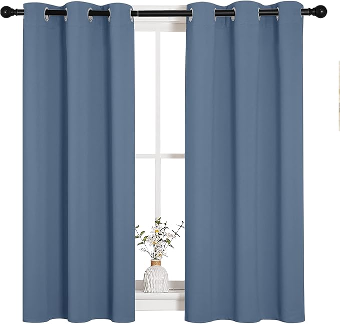 NICETOWN Kitchen Curtains Small Window Curtains & Drapes, Thermal Insulated Solid Grommet Panels for Cupboard, Loft, Cafe, Dining Room (Stone Blue, 34" W x 45" L, 2PCs)