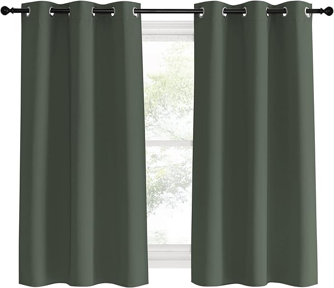 NICETOWN Thermal Insulated Curtains Blackout Draperies, Dark Mallard, Set of 2, 42 by 60 inches Long, Window Treatment Solid Grommet Room Darkening Drape Panels for Bedroom