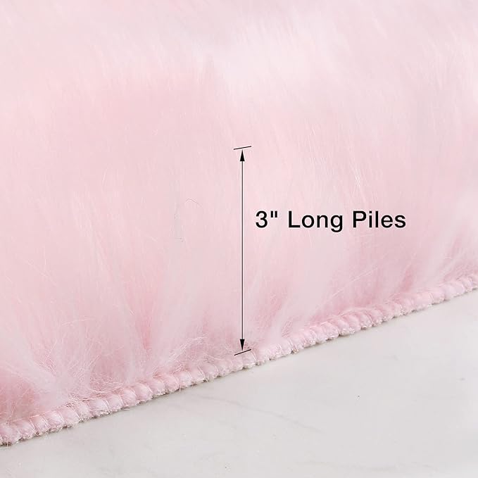 duduta Pink Faux Sheepskin Fur Rug 3x5 ft, Fluffy Shag Girls Bedroom Dorm Nursery Playroom Carpet Rug Non Slip Washable