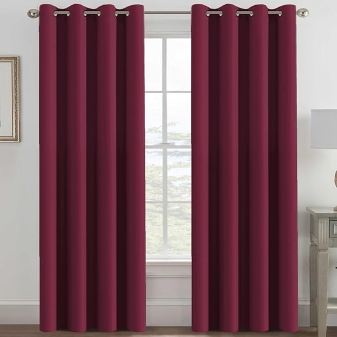 H.VERSAILTEX Christmas Curtain for Living Room Thermal Insulated Window Treatment Curtain Extra Long 108 inch Length Energy Saving Solid Grommet Blackout Drape, One Panel, Burgundy Red，52" W x 108" L