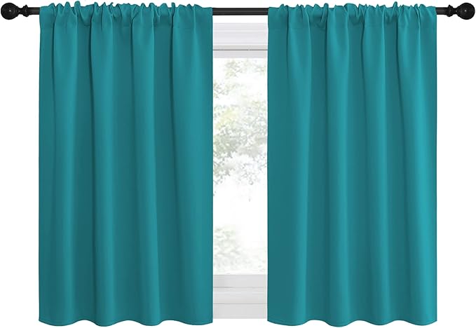 NICETOWN Peacock Blue Blackout Curtains Panels for Window, Thermal Insulated Rod Pocket Blackout Drapes/Draperies for Living Room (2 Panels, W42 x L36 inches)