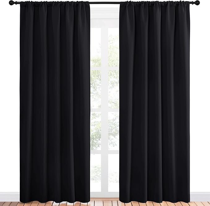 NICETOWN Black Out Window Curtains - Solid Home Decor Thermal Insulated Blackout Drapes for Bedroom, Privacy Assured Patio Window Treatment (2 Panels, 52 inches Wide by 84 inches Long)