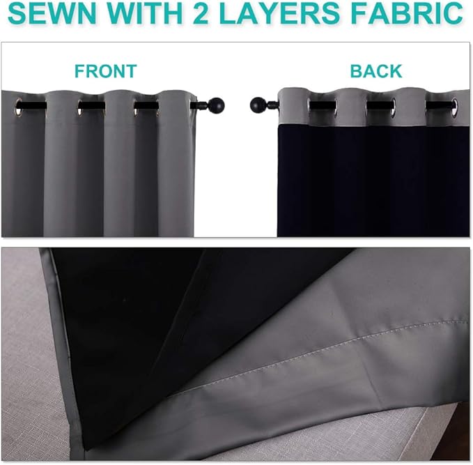 NICETOWN Total Shade Curtains and Draperies, Heavy-Duty Full Light Shading Drapes with Black Liner Backing for Villa/Hall/Dorm Window（Gray, Package of 2 Panels, 55 inches Wide x 96 inches Long