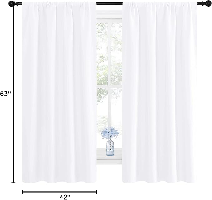 NICETOWN Bedroom Curtains - Window Treatment Rod Pocket Curtains/Drapes for Bedroom (2 Panels, 42 by 63, White)
