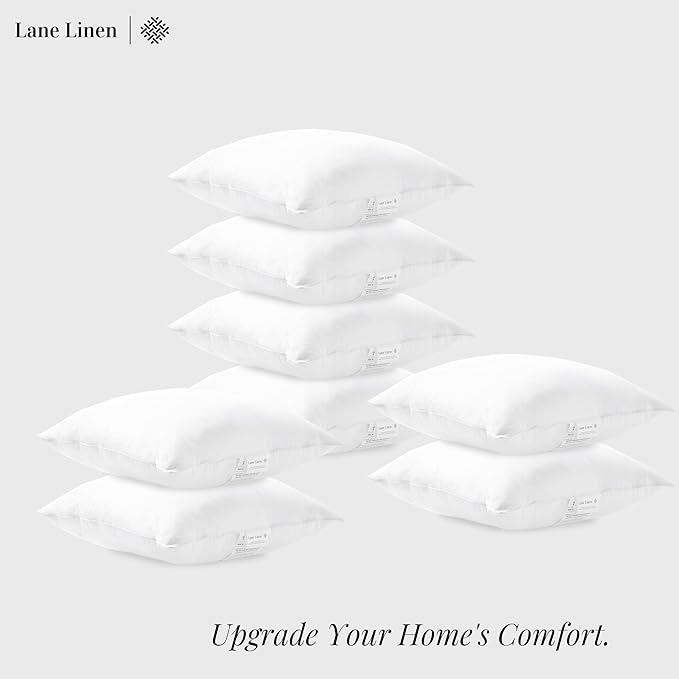 LANE LINEN Throw Pillow Inserts 18" x 18" - Set of 8 White Down Alternative Pillows for Bed, Sofa, and Couch - Fluffy Decorative Stuffer Pillow for Indoors