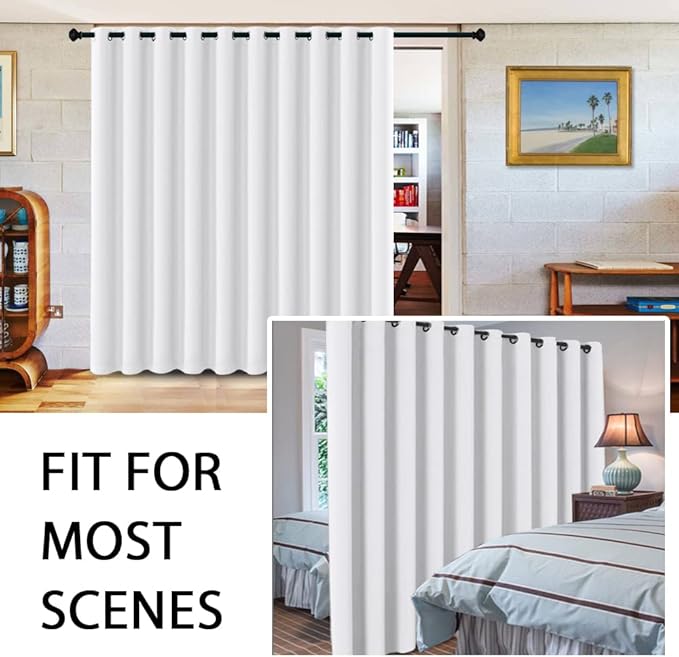 H.VERSAILTEX White Curtains for Sliding Glass Door Room Divider Curtains Noise Reduce Barrier Privacy Curtain Panel Portable Window Screen Sliding Partition, W180 x L96 inches/8' Tall by 15' Wide