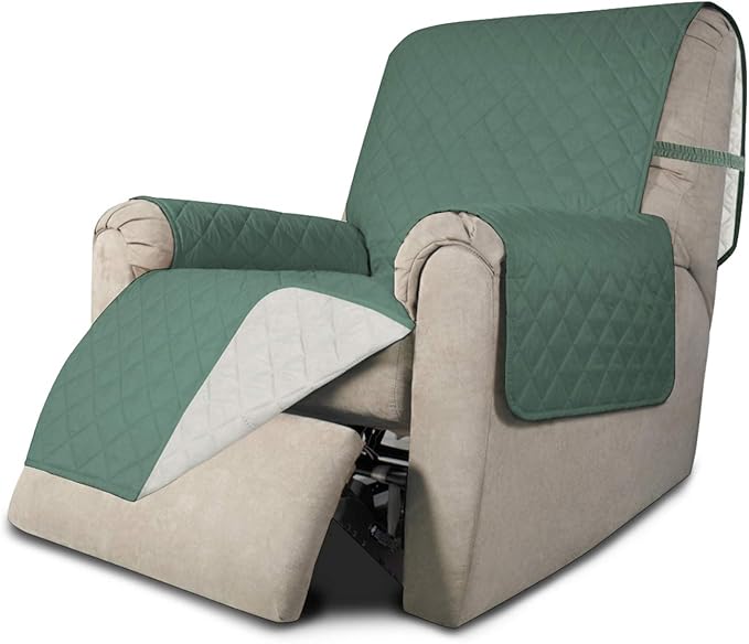 Easy-Going Recliner Sofa Slipcover Reversible Sofa Cover Water Resistant Couch Cover Furniture Protector with Elastic Straps for Pets Kids Children Dog Cat (Recliner, Cyan/Ivory)