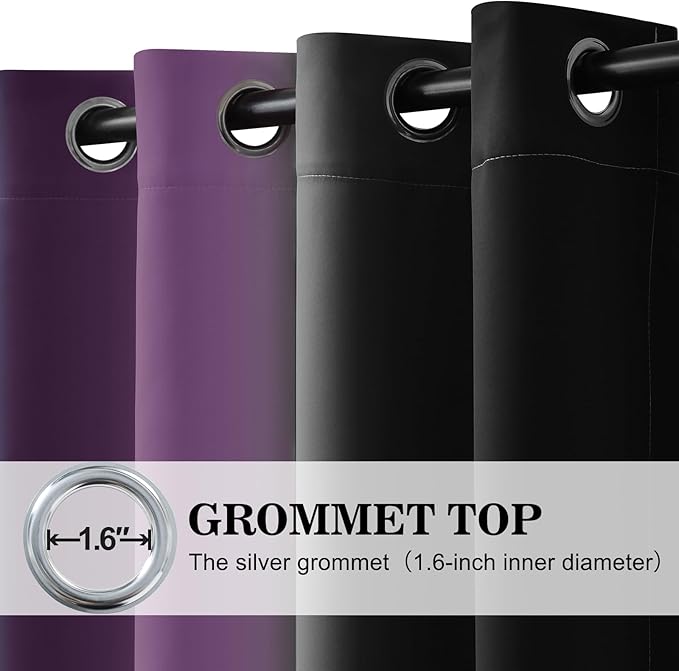 Yakamok Blackout Ombre Purple and Black Curtains for Bedroom, Gradient Room Darkening Curtains, Grommet Thermal Insulated Light Blocking Window Drapes/Curtain for Living Room,52 x 84 Inch,2 Panels