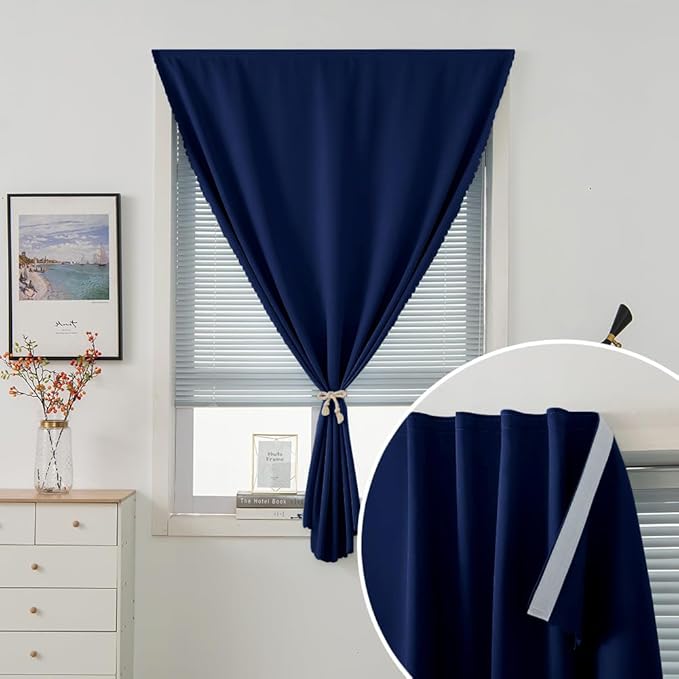 Self Adhesive Portable Blackout Curtains for Bedroom Easy to Install Window Thermal Lnsulated Kitchen Room Darkening Small Window Curtains, 47" W X 84" L, Navy Blue, 1 Panel