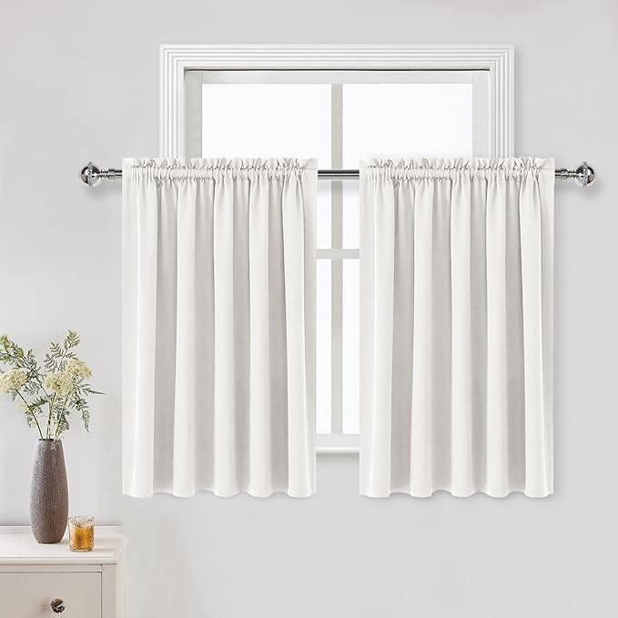 DWCN Blackout Curtains for Living Room Thermal Insulated, Energy Saving & Noise Reducing Bedroom Curtains, Ivory, W 52x L 36 Inch, Set of 2 Rod Pocket Curtain Panels
